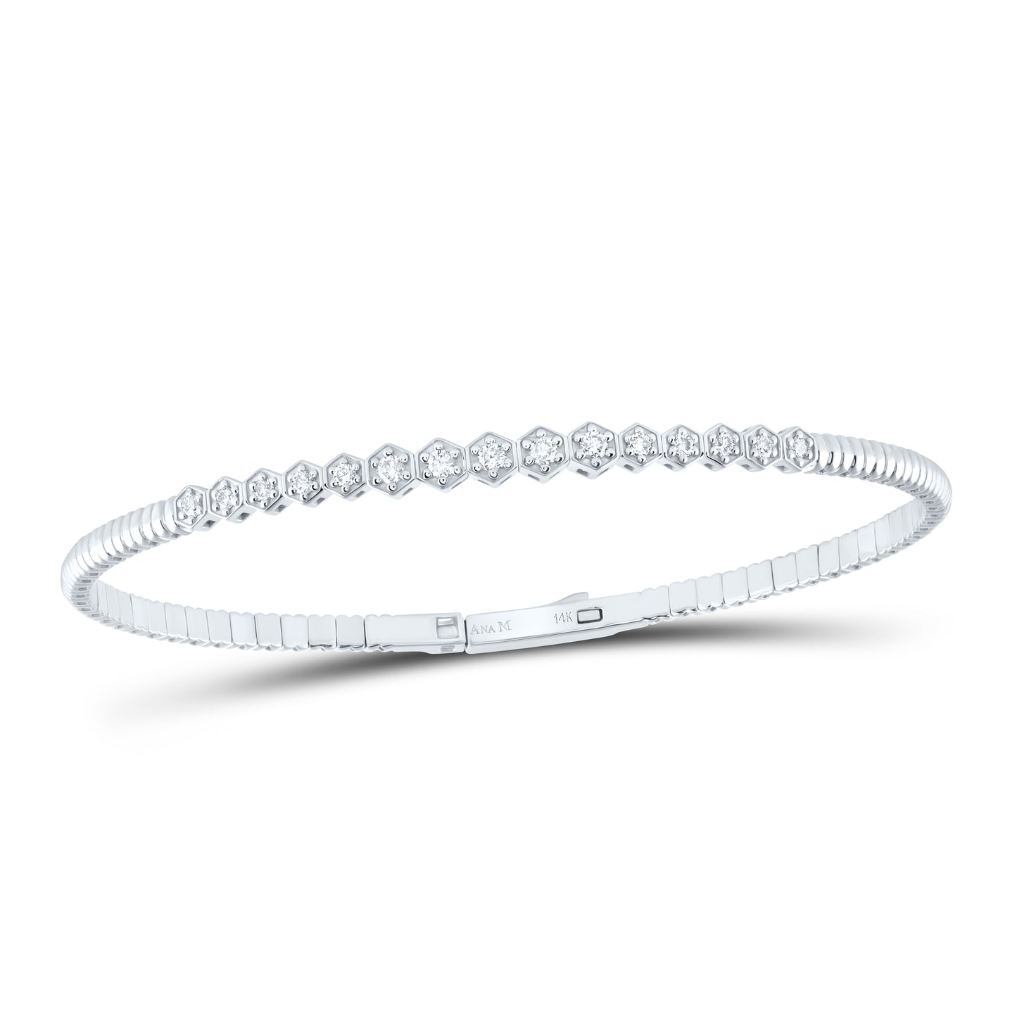14kt White Gold 1/3 Cttw Diamond Ana M Fashion Flexible Bangle (60x50mm)