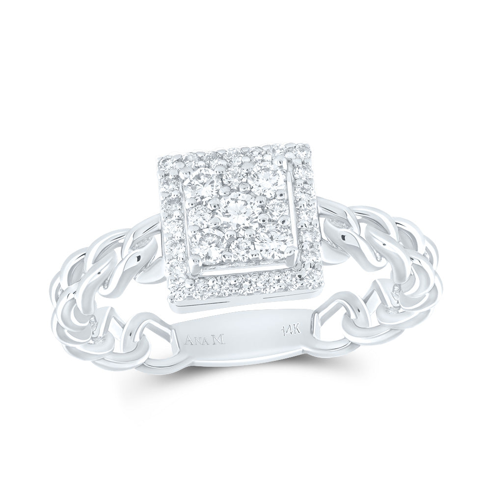 14kt White Gold 3/8 Cttw Diamond Ana M Square Bridal Wedding Engagement Anniversary Ring, Women Size: 5-9