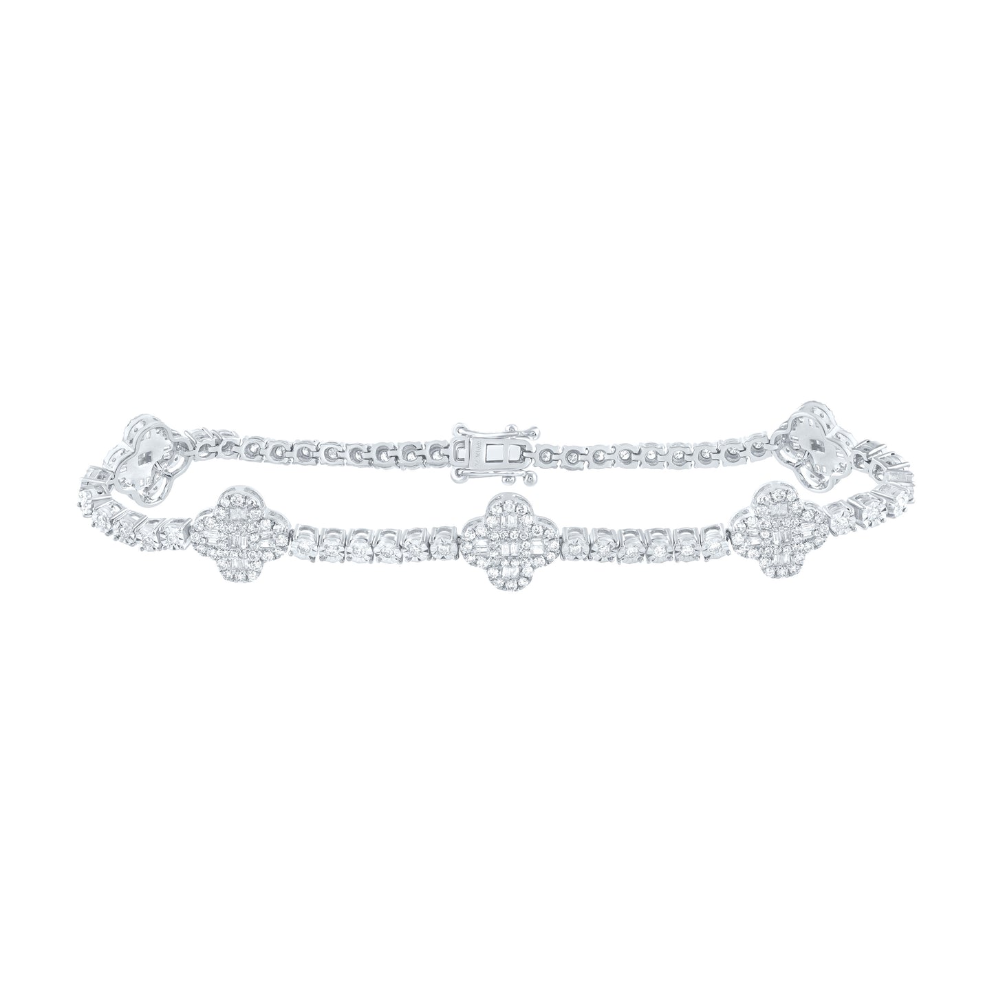 10kt White Gold 1 1/2 Cttw Natural Diamond Fashion Clover Tennis Bracelet, Length: 7 Inch