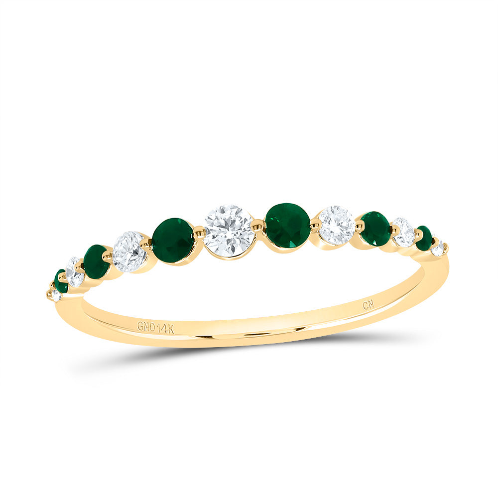 14kt Yellow Gold 1/6 Cttw Diamond and 1/6 Cttw Round Emerald Natural Gem Bridal Wedding Engagement Anniversary Womens Band, Women Size: 5-9