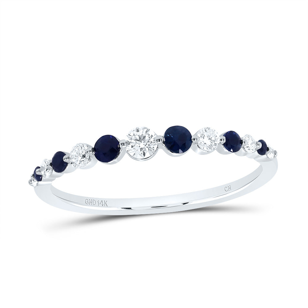 14kt White Gold 1/6 Cttw Diamond and 1/5 Cttw Round Blue Sapphire Natural Gem Bridal Wedding Engagement Anniversary Womens Band, Women Size: 5-9