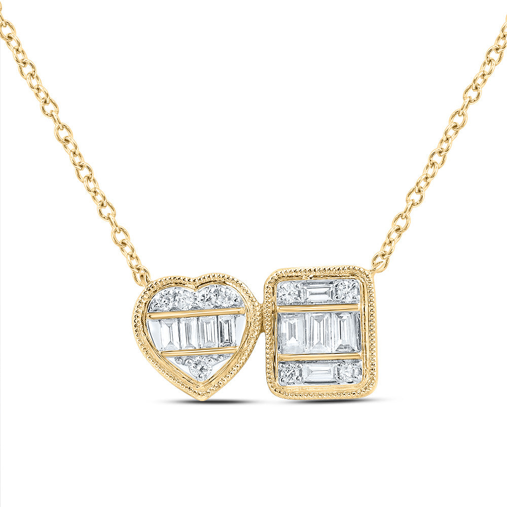 14kt Yellow Gold 1/4 Cttw Natural Diamond Ana M Fashion Emerald-heart Necklace, Length: 18 Inch