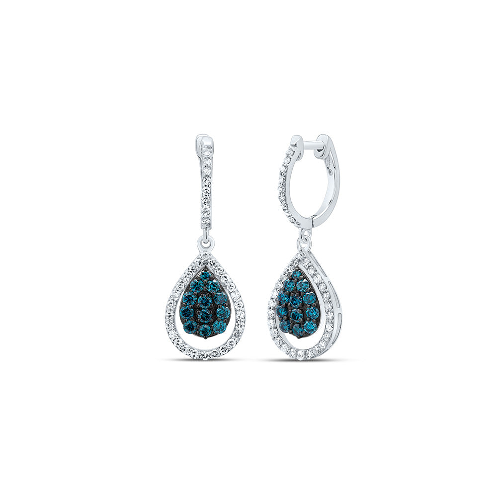 14kt White Gold 3/4 Cttw Diamond Blue Diamond Fashion Pear Dangling Earring