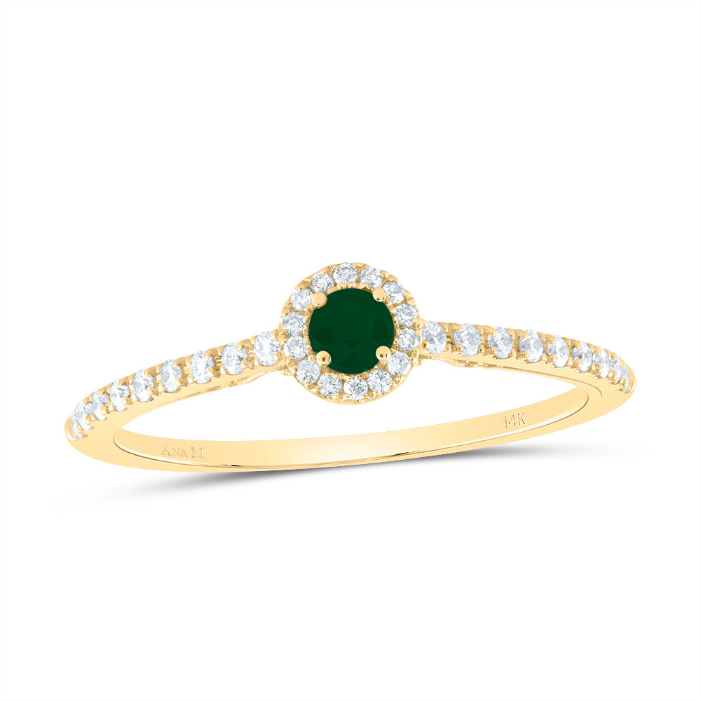 14kt Yellow Gold 1/5 Cttw Diamond Ana M 3mm Round Emerald Natural Gem Round Wedding Engagement Anniversary Ring, Women Size: 5-9
