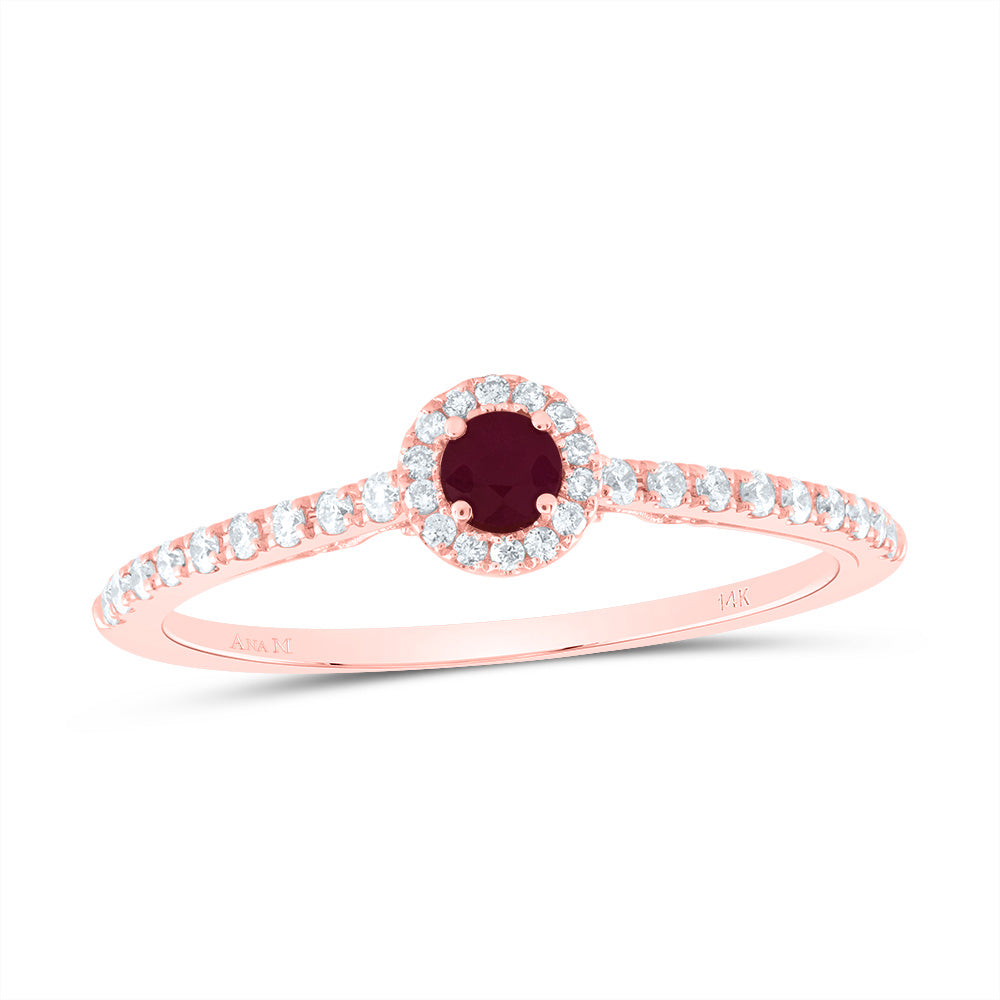 14kt Rose Gold 1/5 Cttw Diamond Ana M 3mm Round Ruby Natural Gem Round Wedding Engagement Anniversary Ring, Women Size: 5-9