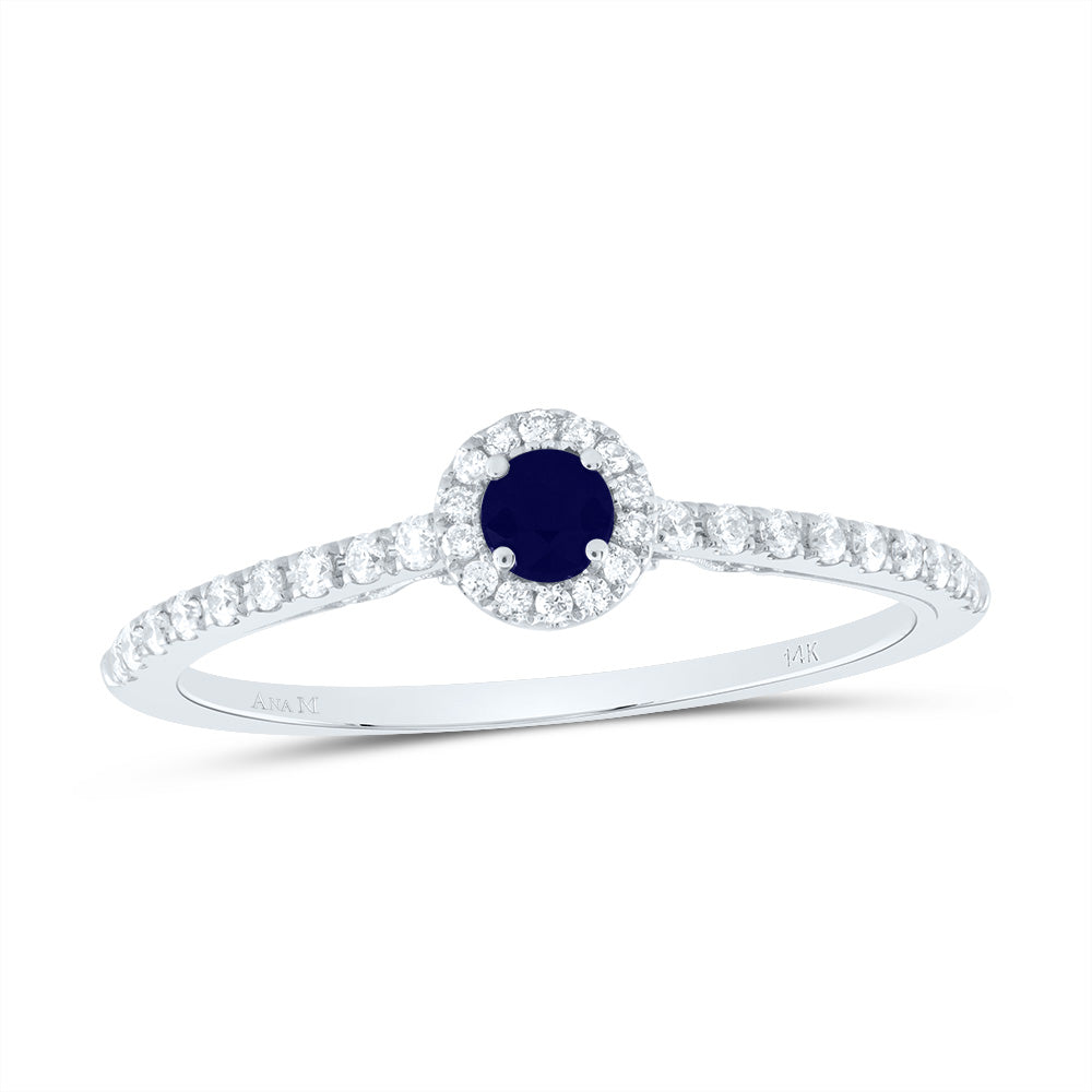 14kt White Gold 1/5 Cttw Diamond Ana M 3mm Round Blue Sapphire Natural Gem Round Wedding Engagement Anniversary Ring, Women Size: 5-9