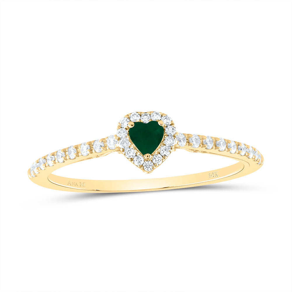 14kt Yellow Gold 1/5 Cttw Natural Diamond Ana M 3mm Heart Emerald Natural Gem Heart Wedding Engagement Anniversary Ring, Women Size: 5-9