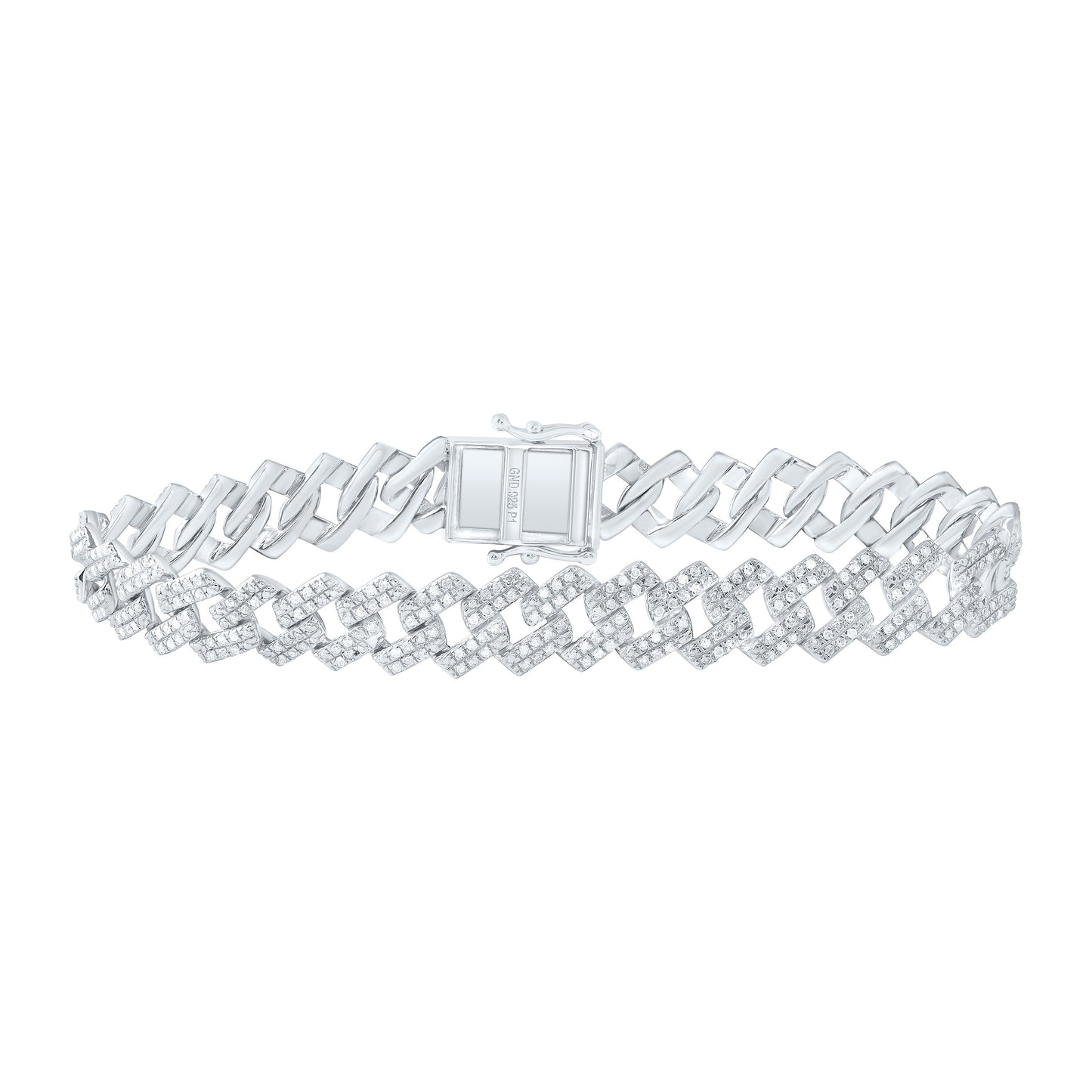Sterling Silver 2 Cttw Diamond 10mm Cuban Bracelet, Length: 8 Inch