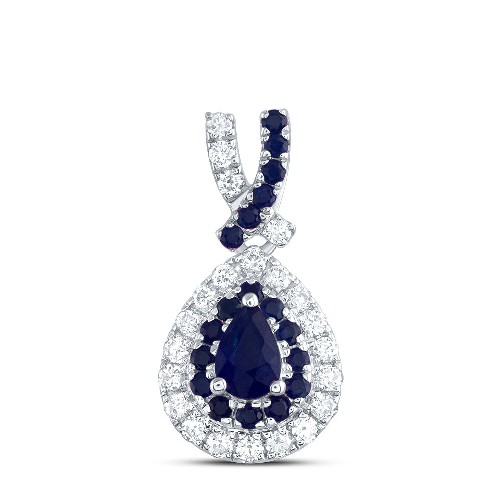 14kt White Gold 1/8 Cttw Diamond Ana M and 1/10 Cttw Round Blue Sapphire, 4x3mm Pear Blue Sapphire, Natural Gem Pear Pendant