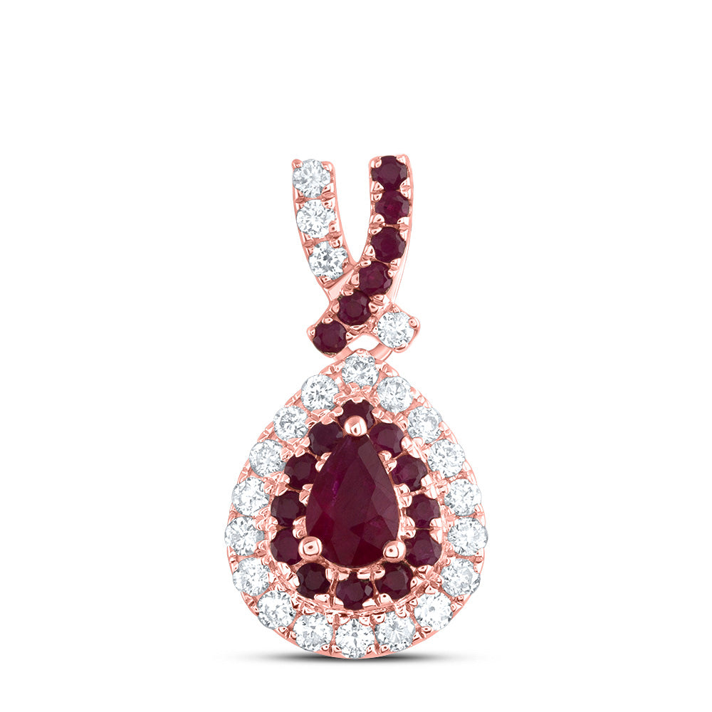14kt Rose Gold 1/8 Cttw Diamond Ana M and 1/8 Cttw Round-ru, 4x3mm Pear ru, Natural Gem Pear Pendant