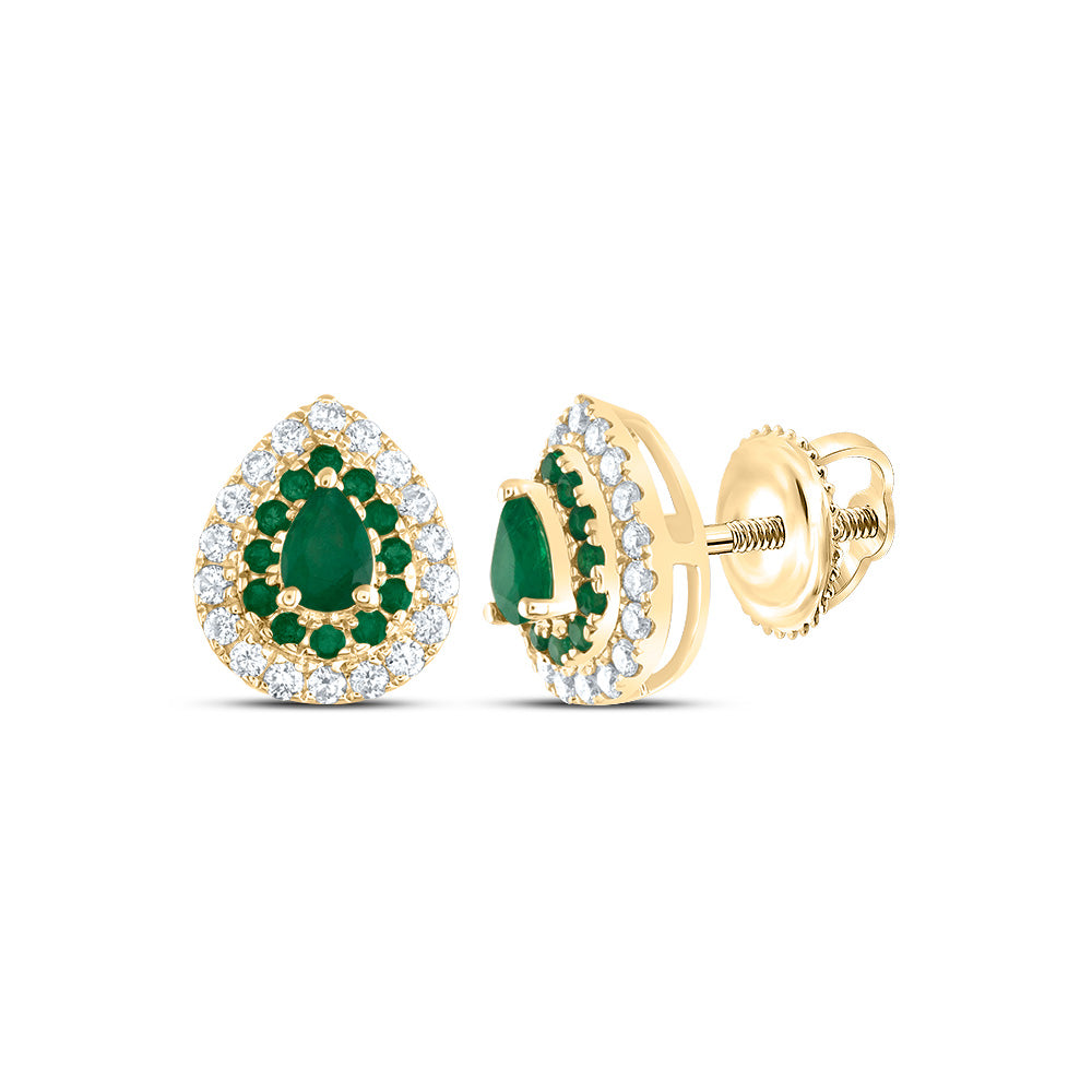14kt Yellow Gold 1/5 Cttw Diamond Ana M and 1/10 Cttw Round-em, 4x3mm Pear em, Natural Gem Pear Stud Earring