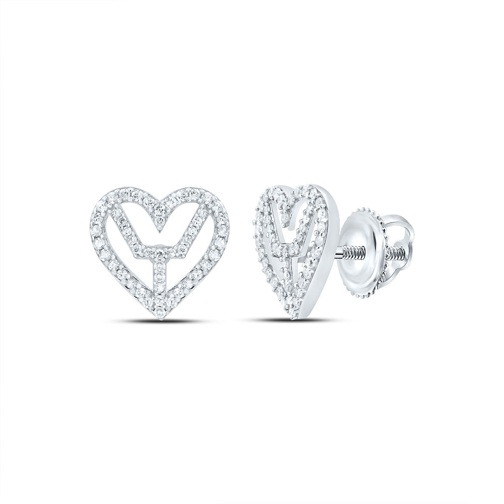 Sterling Silver 3/8 Cttw Diamond Heart Stud Earring