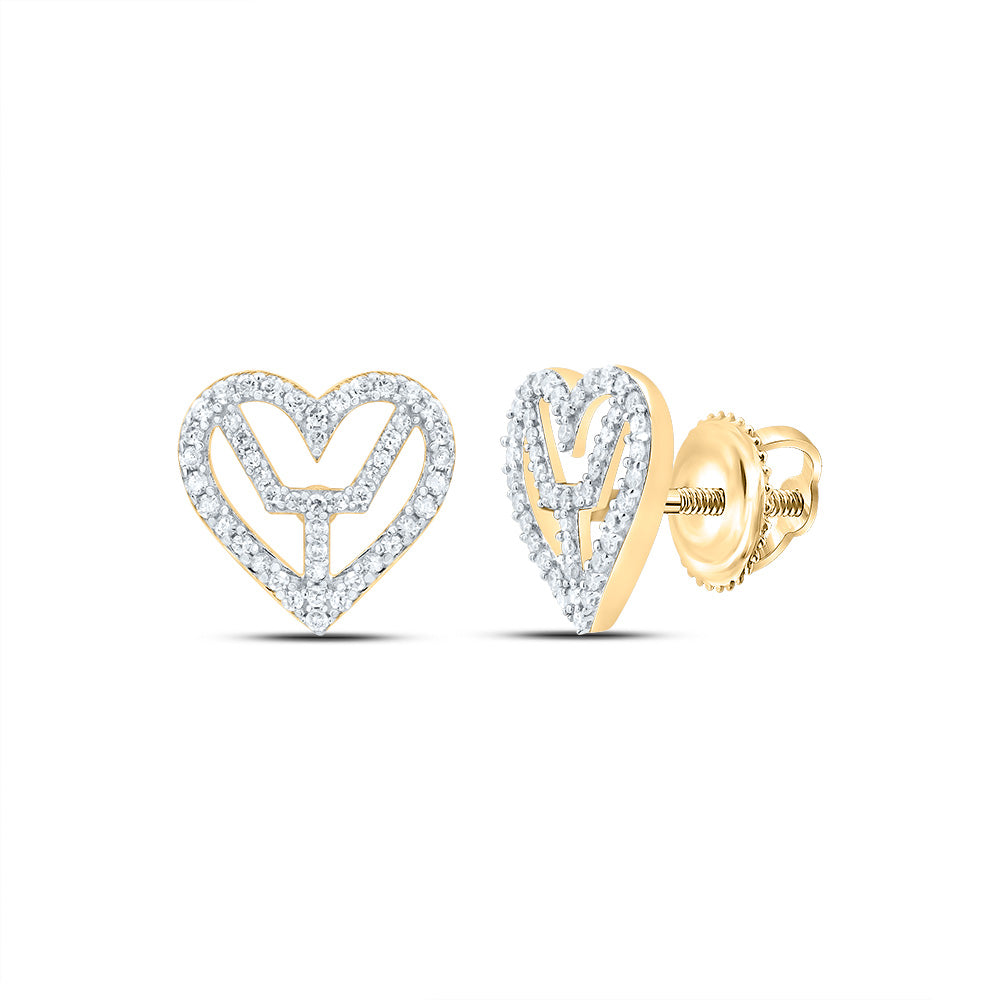 Yellow-tone Sterling 3/8 Cttw Diamond Heart Stud Earring