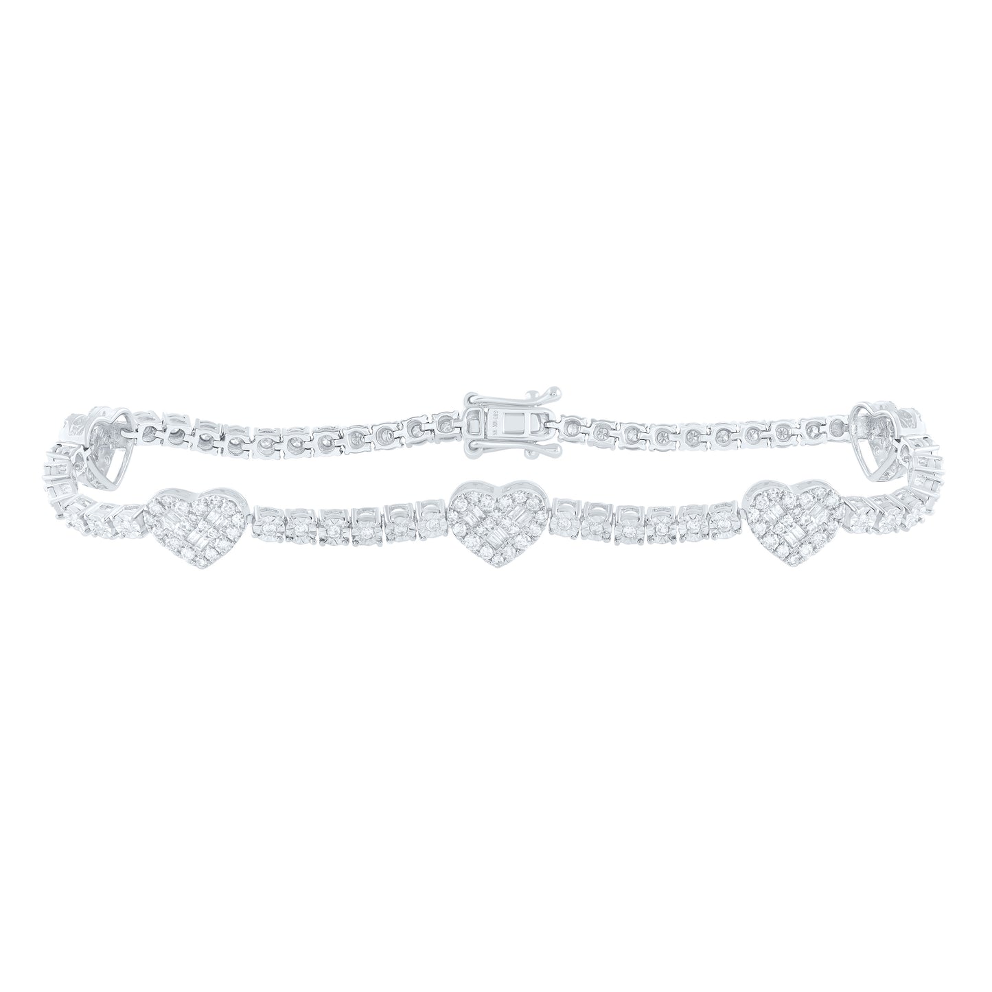 10K Yellow or White Gold 1 Ctw Natural Diamond Fashion Heart Tennis Bracelet (7 Inch)
