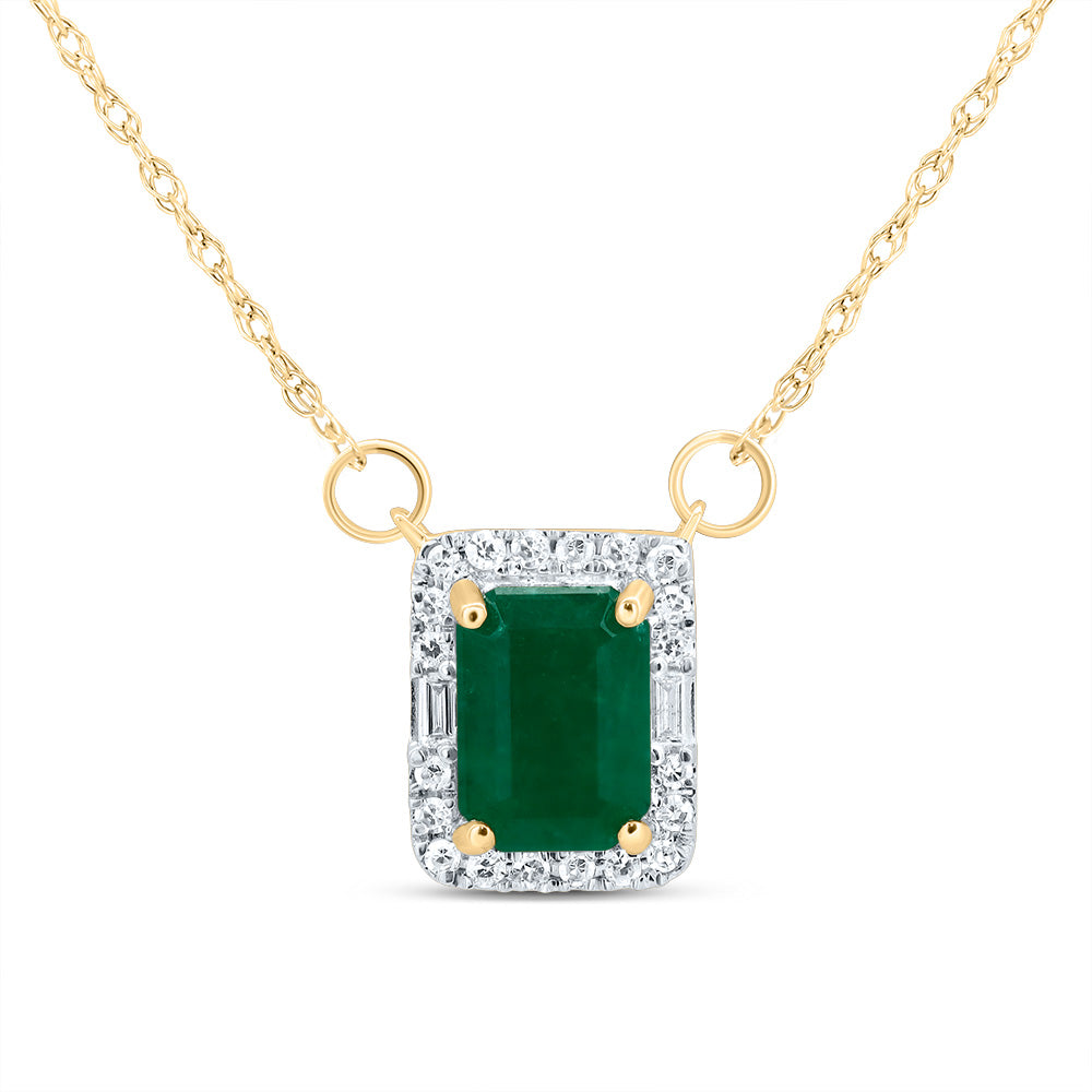 14kt Yellow Gold 1/10 Cttw Diamond 7x5 Mm Emerald Shape Emerald Nat-gem Emerald Necklace, Length: 18 Inch