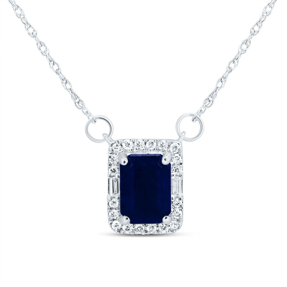 14kt White Gold 1/10 Cttw Diamond 7x5 Mm-em Blue Sapphire Nat-gem Emerald Necklace, Length: 18 Inch