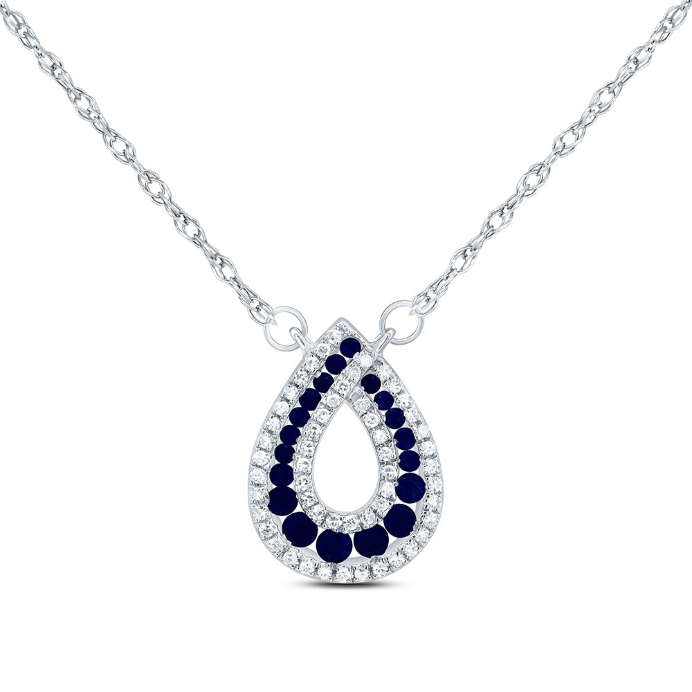 14kt White Gold 1/6 Cttw Diamond and 1/3 Cttw Round Blue Sapphire Nat-gem Pear Necklace, Length: 18 Inch