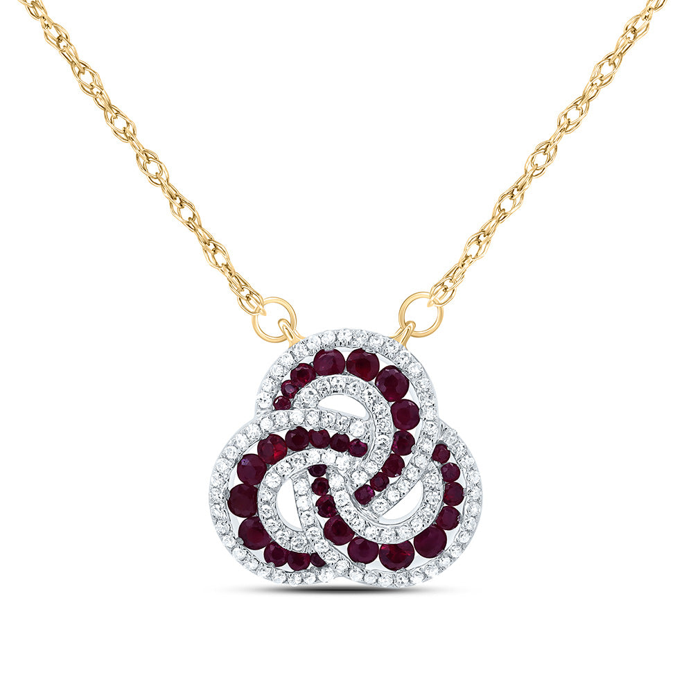 14kt Yellow Gold 1/3 Cttw Diamond 3/4 Cttw Round Ruby Nat-gem Fashion Necklace, Length: 18 Inch