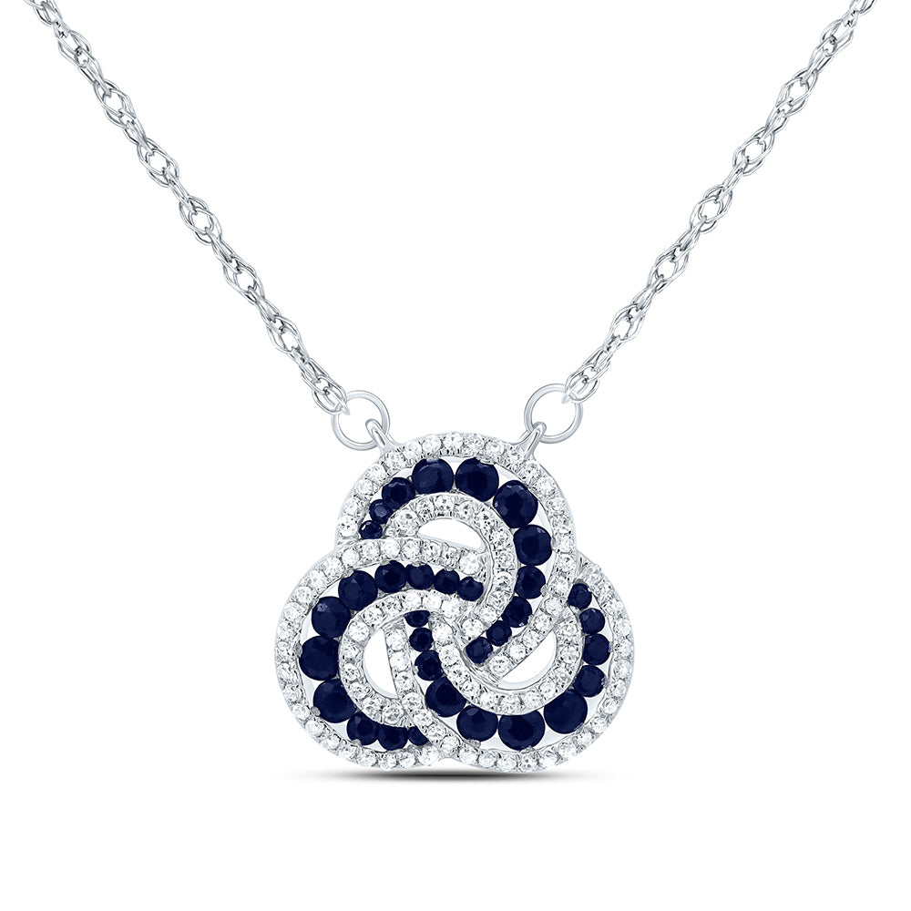 14kt White Gold 1/3 Cttw Diamond 3/4 Cttw Round Blue Sapphire Nat-gem Fashion Necklace, Length: 18 Inch