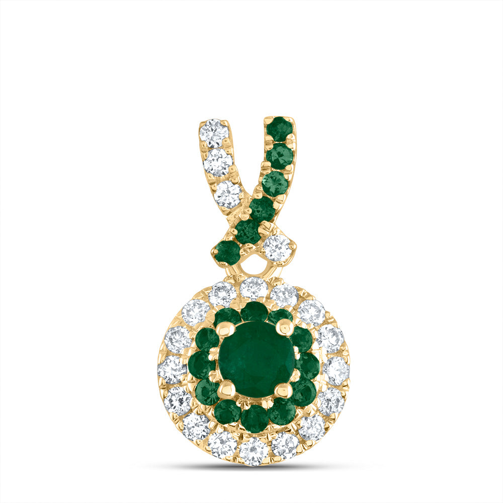14kt Yellow Gold 1/8 Cttw Diamond Ana M and 1/5 Cttw Round-em, Natural Gem Round Pendant