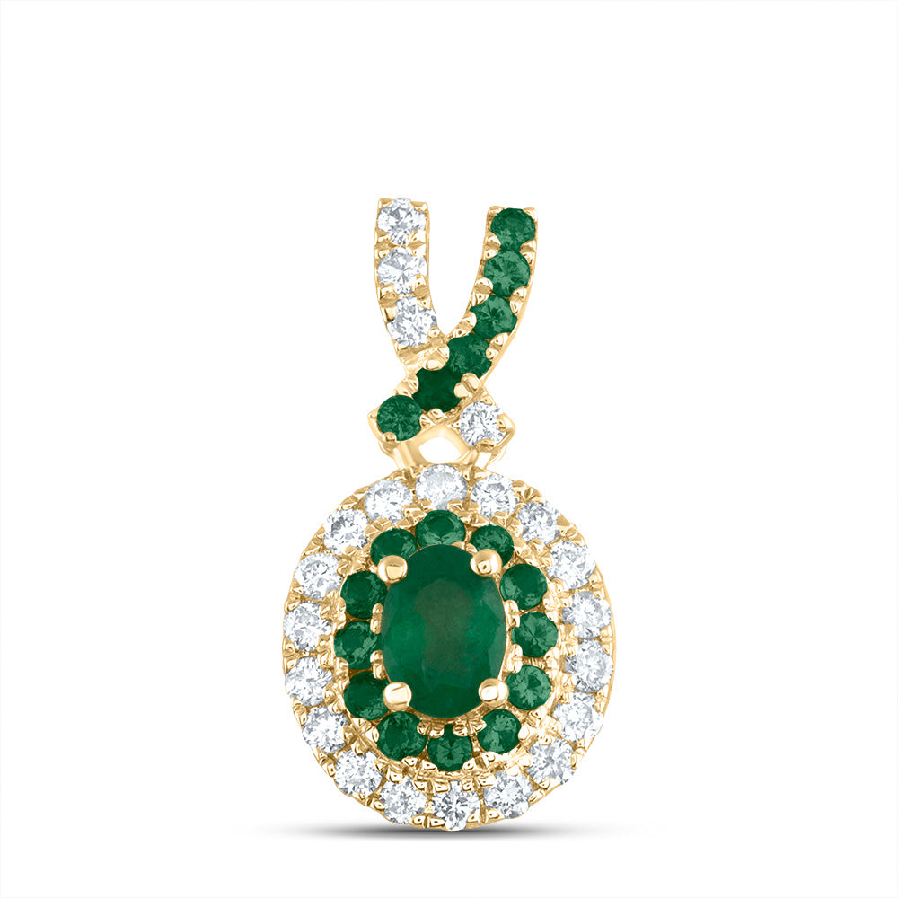 14kt Yellow Gold 1/8 Cttw Diamond Ana M and 1/12 Cttw Round-em, 4x3mm-ov-em, Natural Gem Oval Pendant