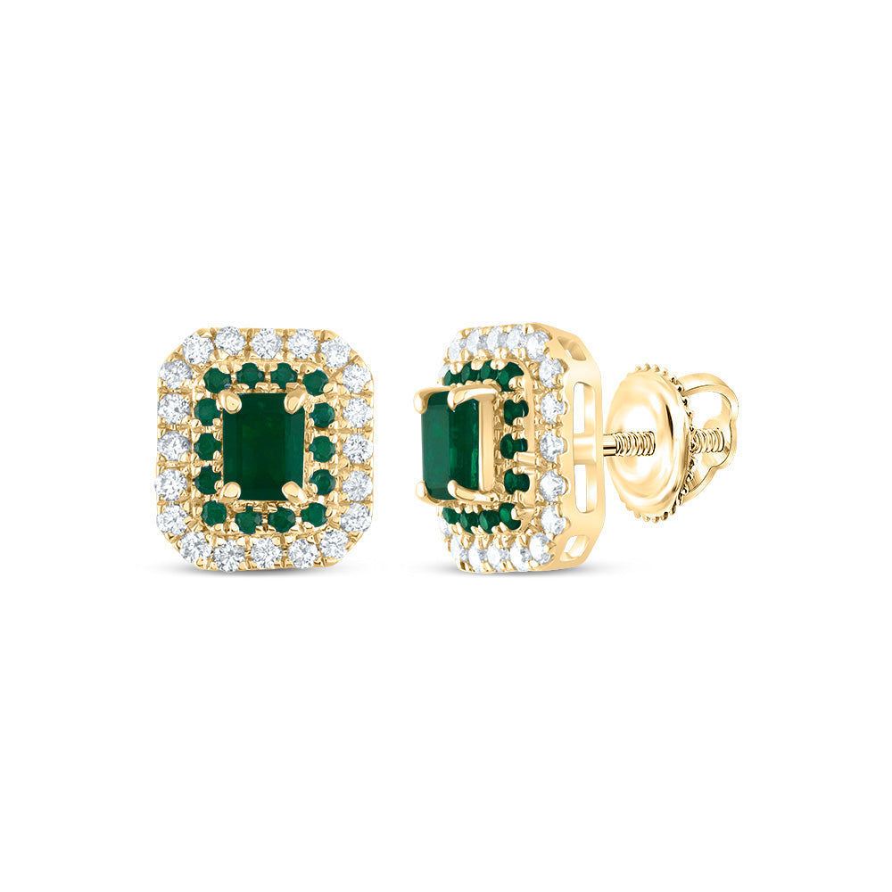 14kt Yellow Gold 1/4 Cttw Diamond Ana M and 1/8 Cttw Round Emerald, 4x3mm Emerald Shape Emerald, Natural Gem Emerald Stud Earring
