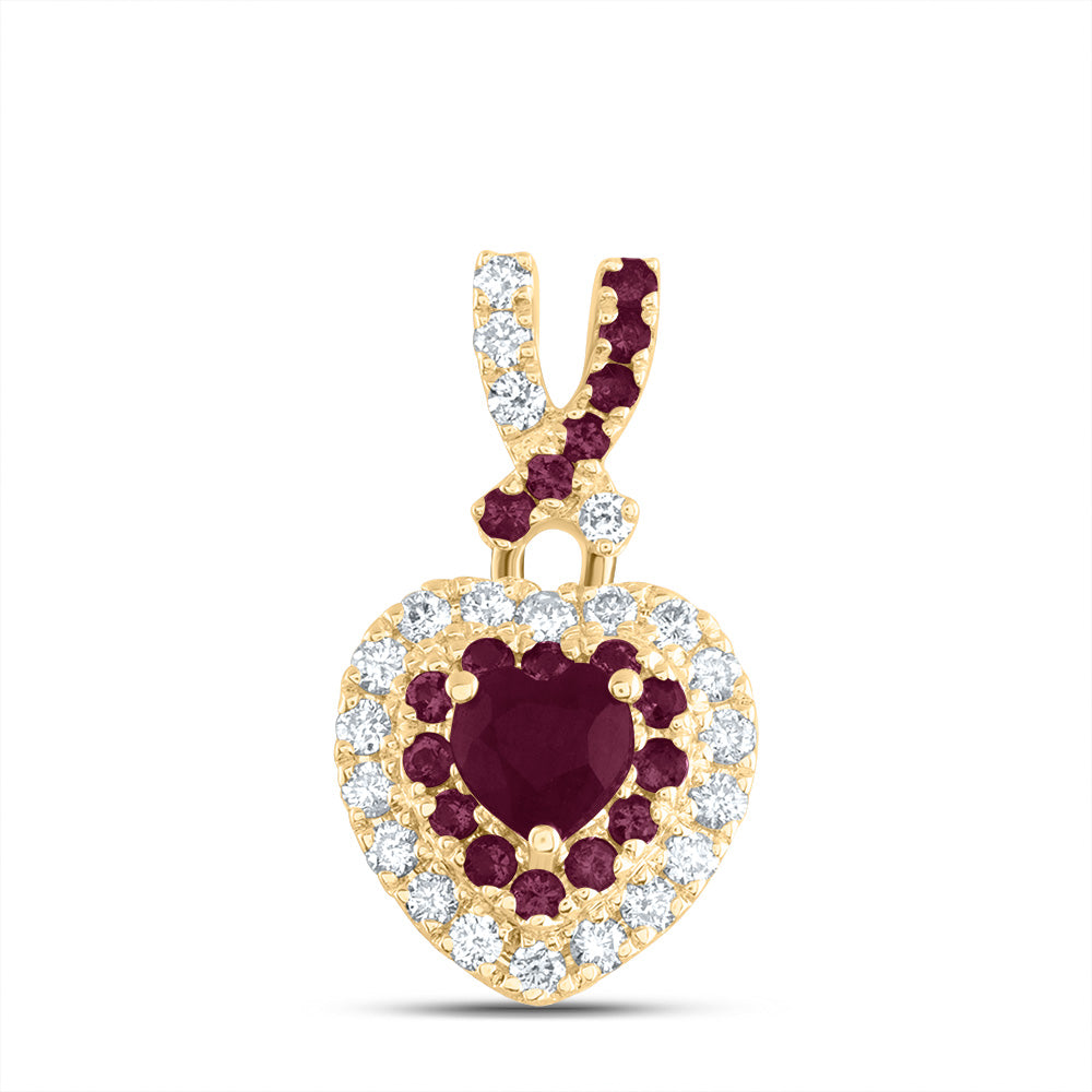 14kt Yellow Gold 1/8 Cttw Natural Diamond Ana M and 1/12 Cttw Round Ruby, 3.5mm-heart Ruby, Natural Gem Heart Pendant