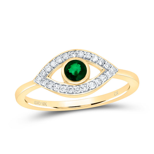 10kt Yellow Gold 1/8 Cttw Diamond 3.8mm Round-em, Nat-gem Evil Eye Wedding Engagement Anniversary Ring, Women Size: 5-9