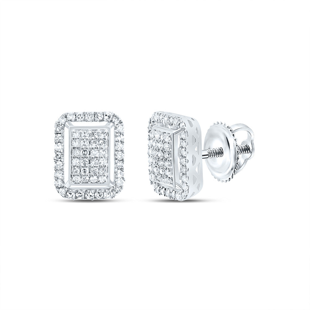 10kt White Gold 3/8 Cttw Diamond Fashion Emerald Stud Earring