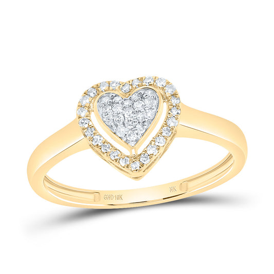 10kt Yellow Gold 1/6 Cttw Natural Diamond Fashion Heart Wedding Engagement Anniversary Ring, Women Size: 5-9