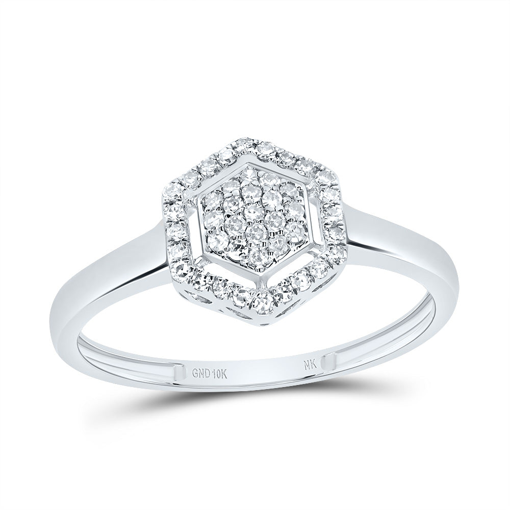 10K White Gold 1/6 Ctw Diamond Fashion Hexagon Ring, Womens Size: 5-9