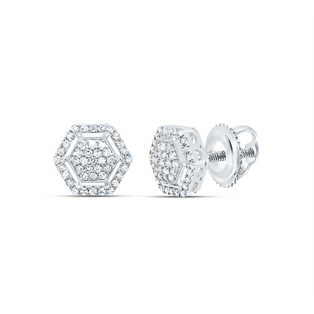 10K Yellow or White Gold 1/3 Ctw Diamond Fashion Hexagon Stud Earring
