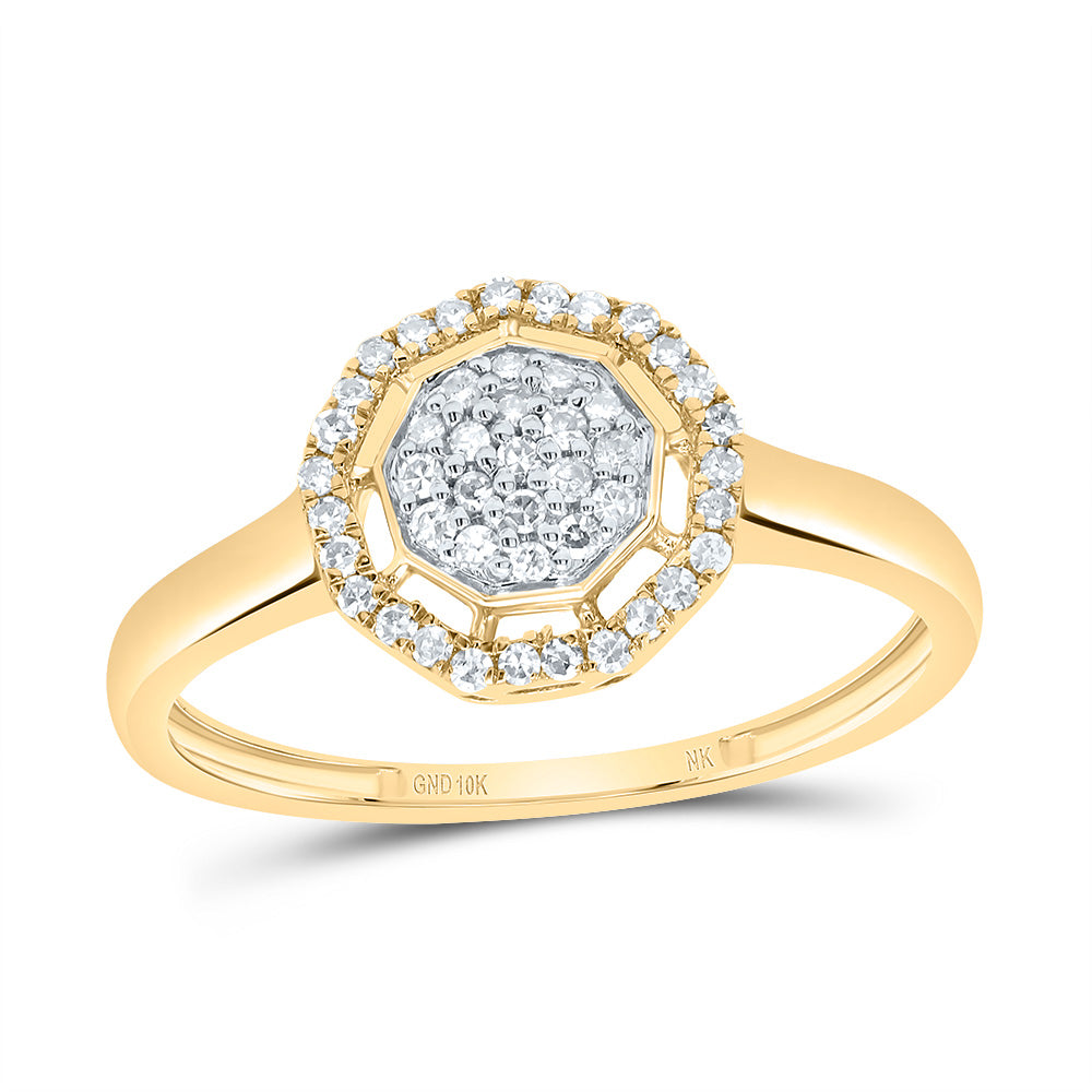 10kt Yellow Gold 1/5 Cttw Diamond Fashion Nonagon Wedding Engagement Anniversary Ring, Women Size: 5-9