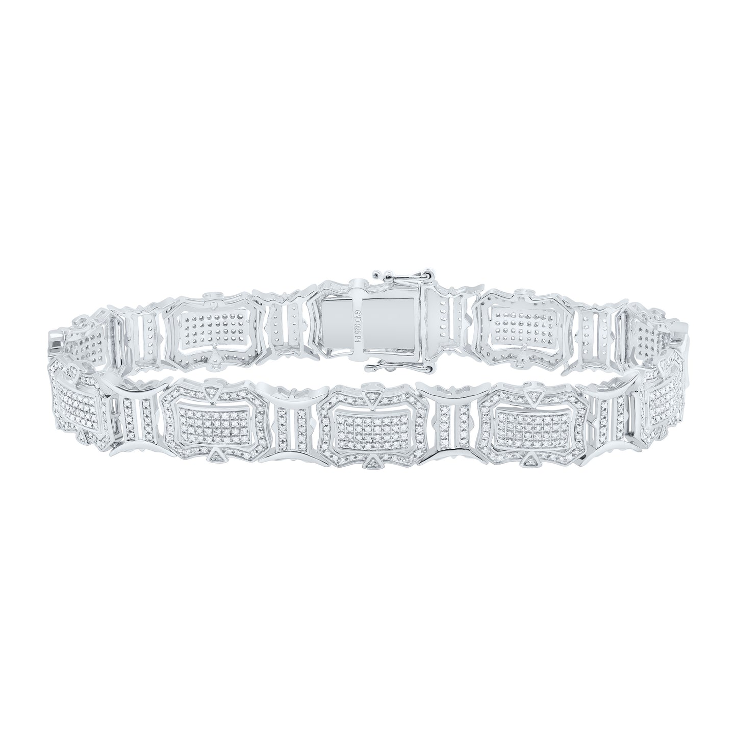 Sterling Silver 2 Cttw Diamond Men's Bracelet, Length: 8 Inch