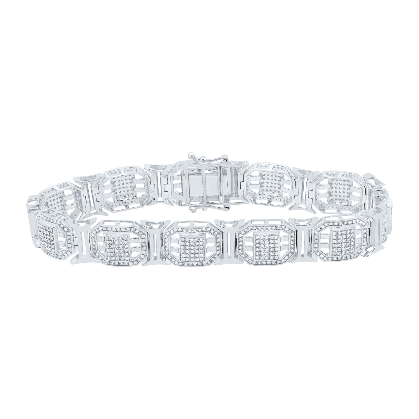 Sterling Silver 1 7/8 Cttw Diamond Men's Bracelet, Length: 8 Inch