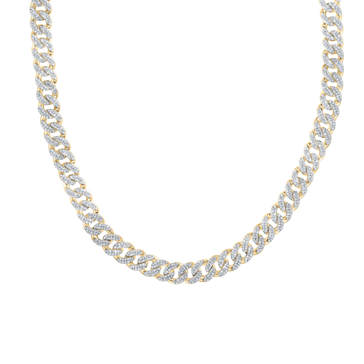 Yellow-tone Sterling 7 Cttw Natural Diamond 8 Mm Cuban Men's Chain, Length: 22 Inch