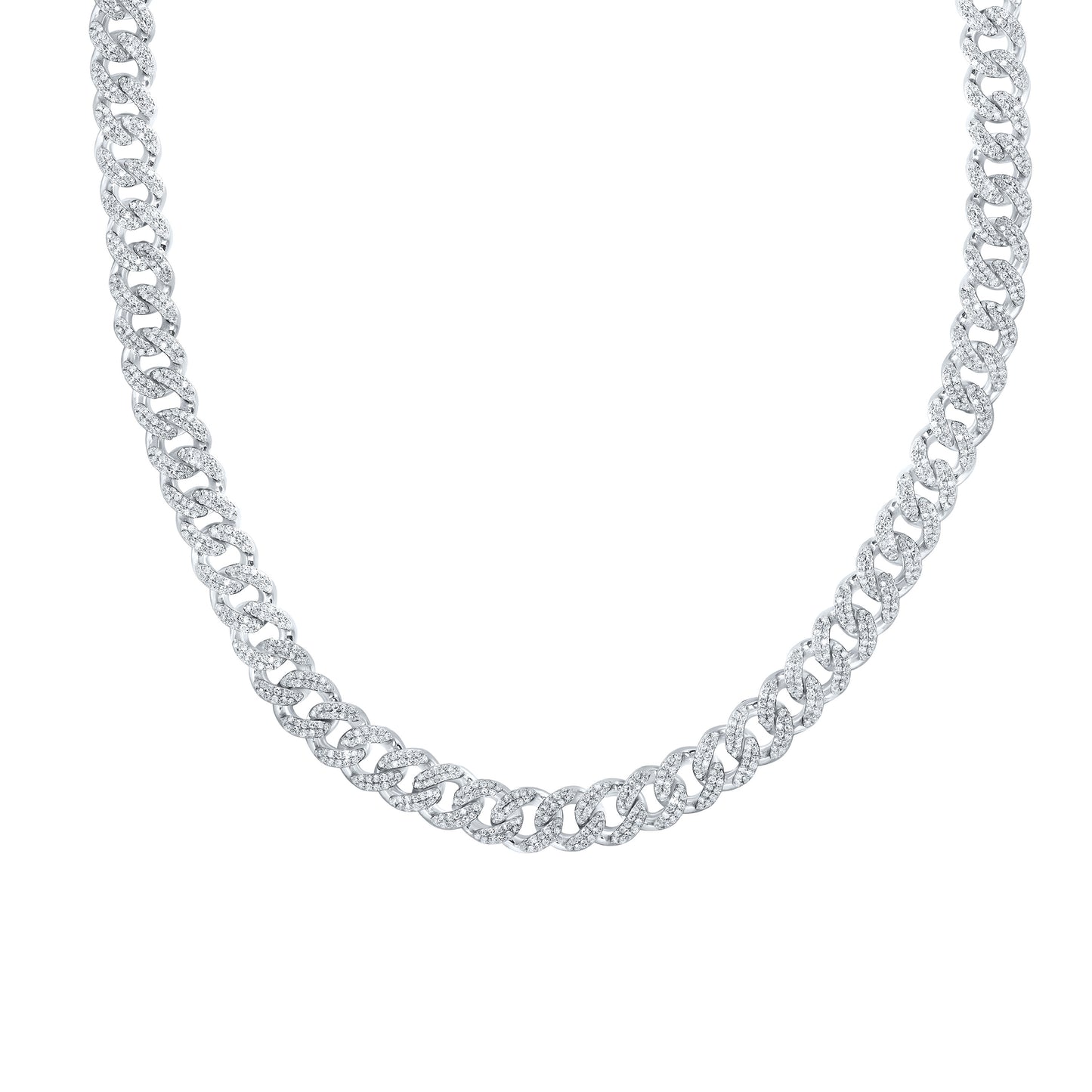 Sterling Silver 7 Cttw Natural Diamond 8mm Cuban Men's Chain, Length: 22 Inch