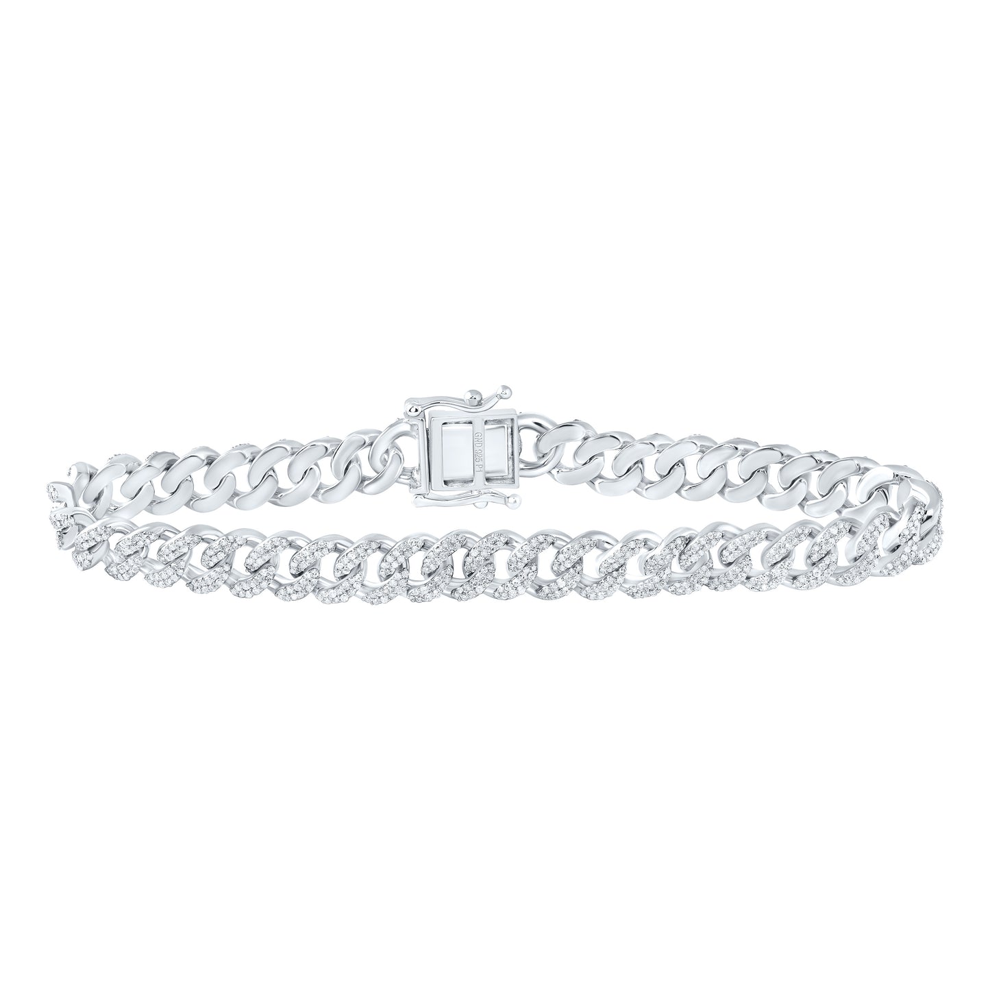Sterling Silver 2 3/4 Cttw Natural Diamond 8mm Cuban Men's Bracelet, Length: 8 Inch