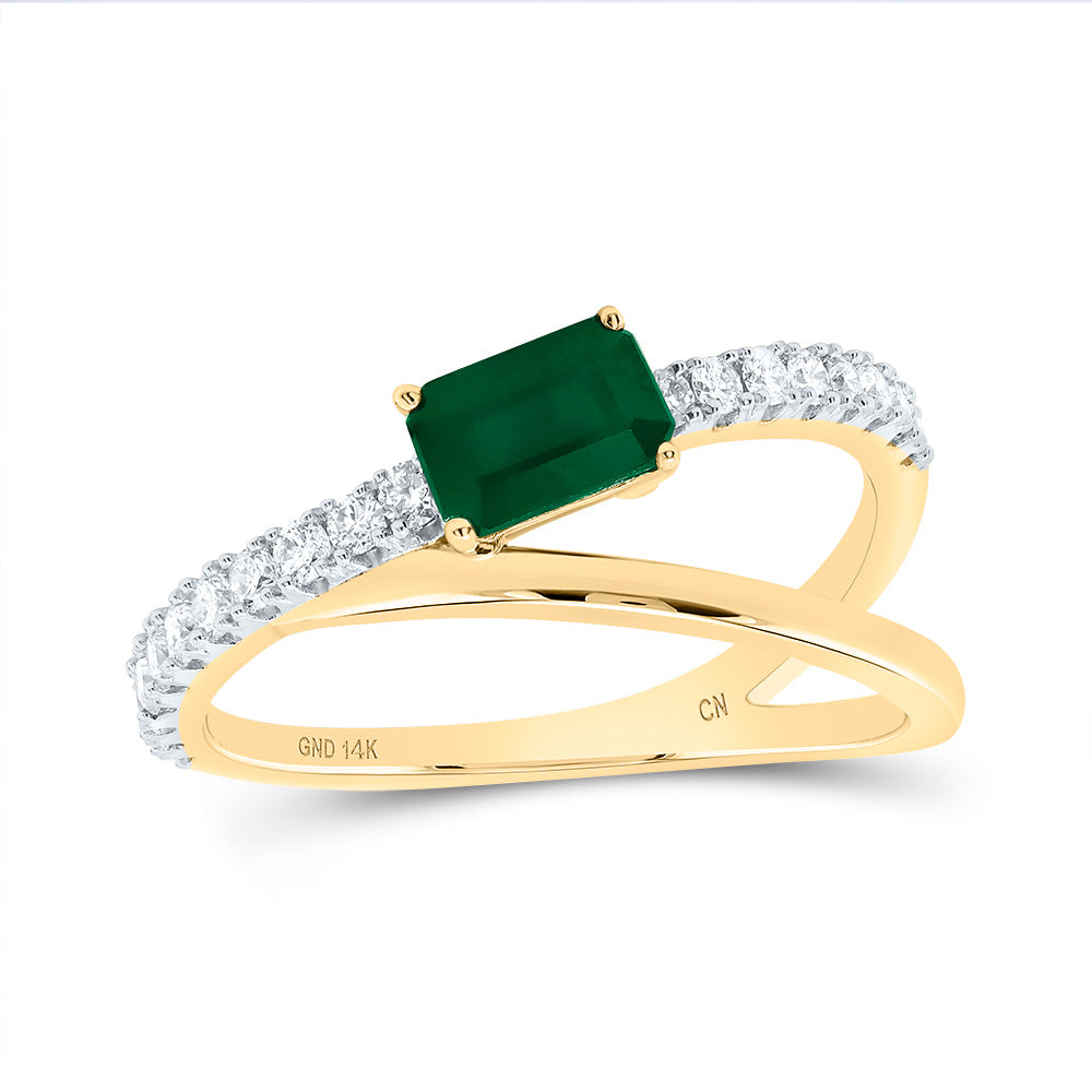 14kt Yellow Gold 1/3 Cttw Diamond 6x4mm Emerald Emerald Nat-gem Wedding Engagement Anniversary Ladies Ring, Women Size: 5-9