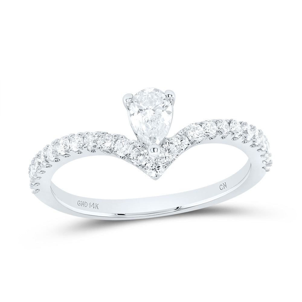 14kt White Gold 5/8 Cttw Diamond and 1/3 Cttw Pear Fashion Pear Wedding Engagement Anniversary Ladies Ring, Women Size: 5-9