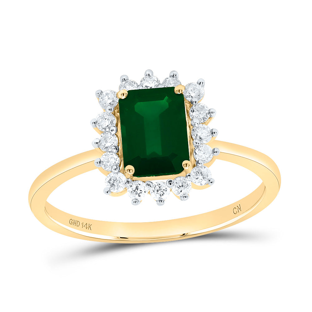 14kt Yellow Gold 1/4 Cttw Diamond 7x5mm Emerald Emerald Nat-gem Wedding Engagement Anniversary Ladies Ring, Women Size: 5-9