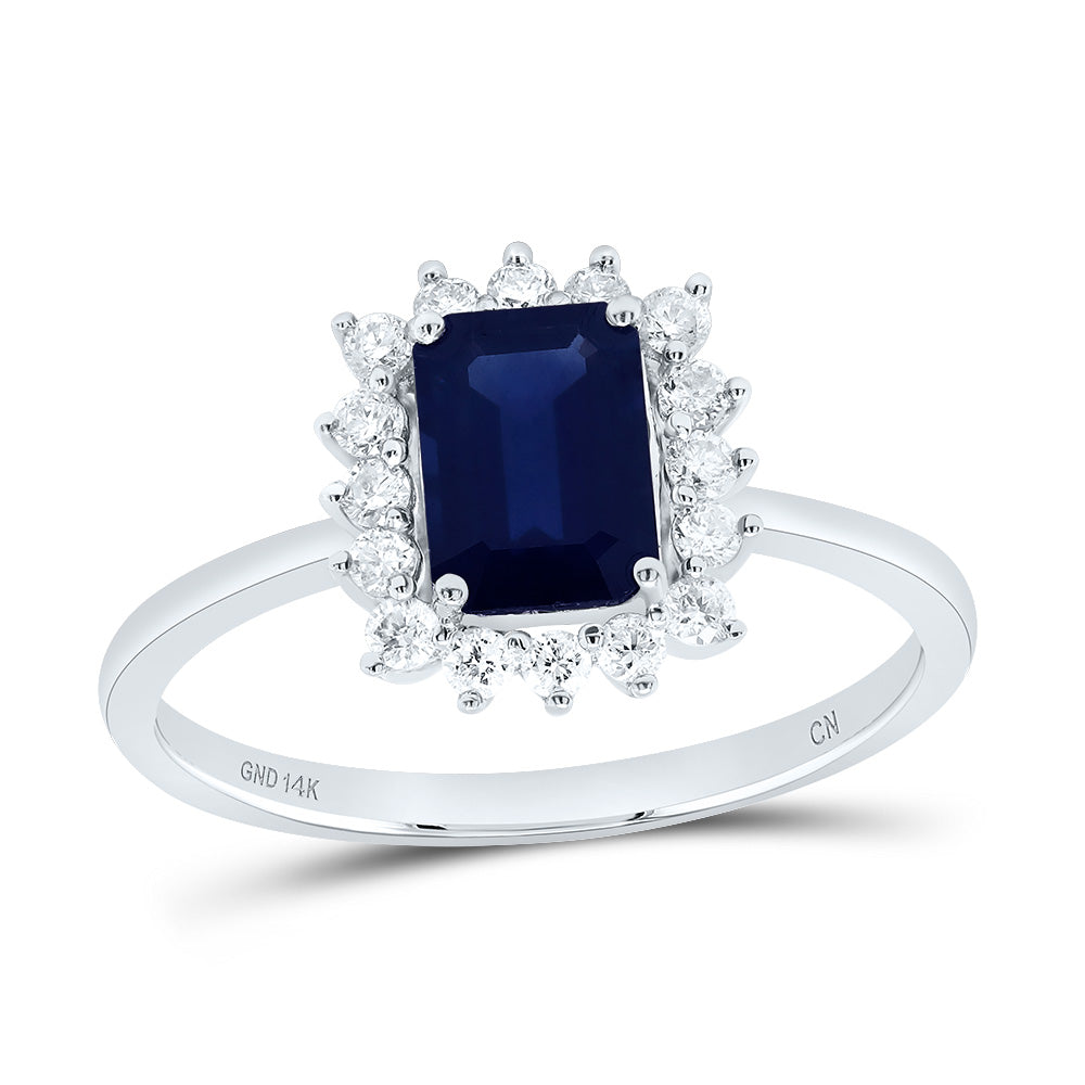 14kt White Gold 1/4 Cttw Diamond 7x5mm Emerald Blue Sapphire Nat-gem Wedding Engagement Anniversary Ladies Ring, Women Size: 5-9