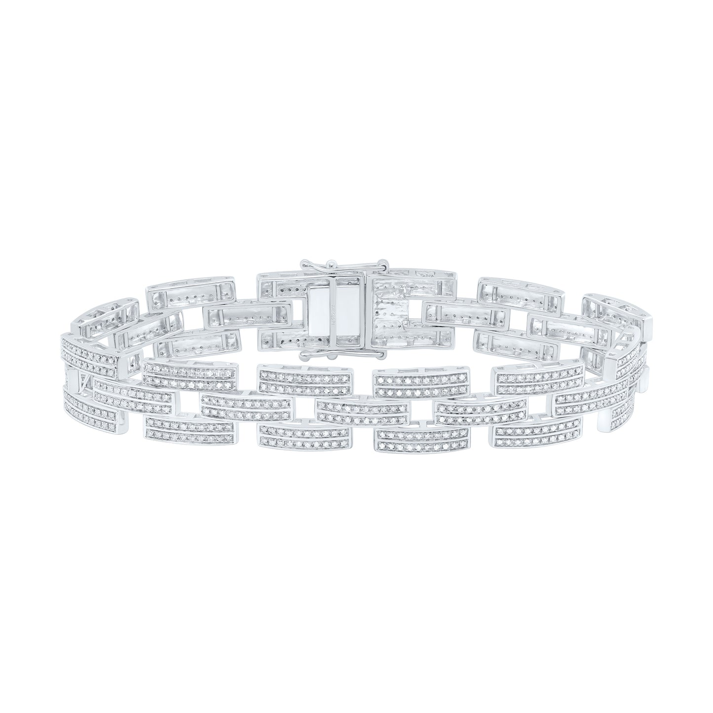 Sterling Silver 2 Cttw Diamond Men's Bracelet, Length: 8 Inch