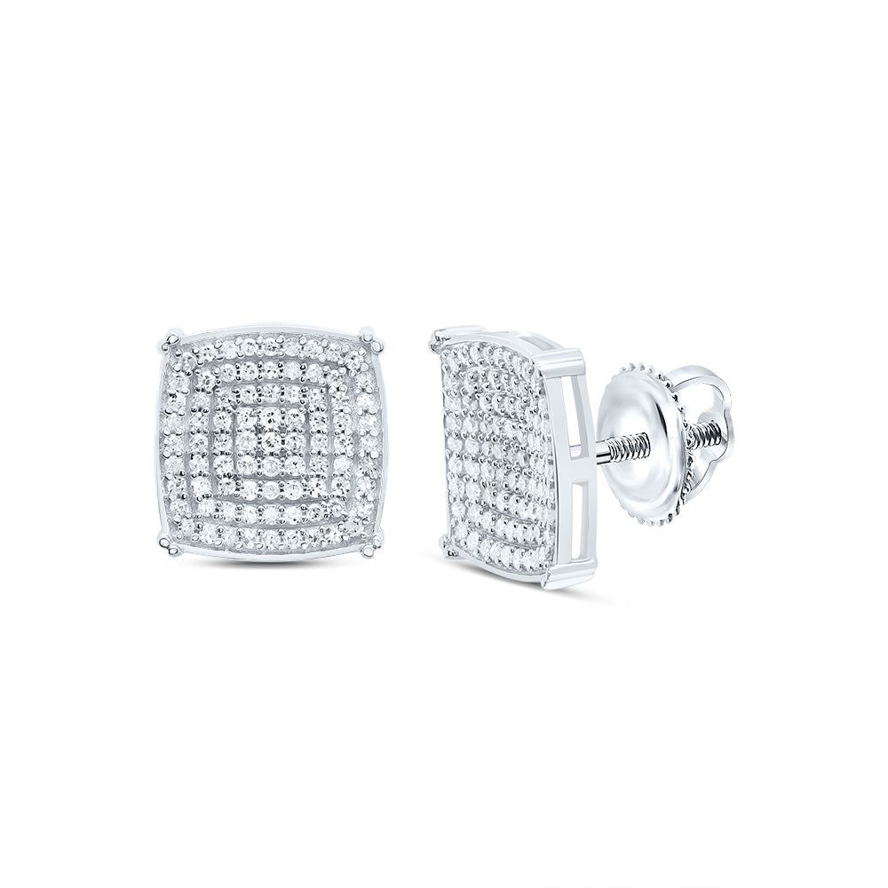 Sterling Silver 1/2 Cttw Diamond Cushion Men's Stud Earring