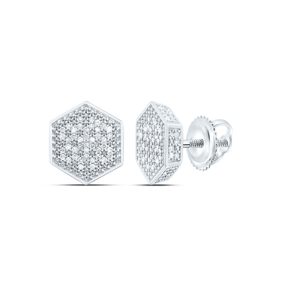 Sterling Silver 1/2 Cttw Diamond Hexagon Men's Stud Earring
