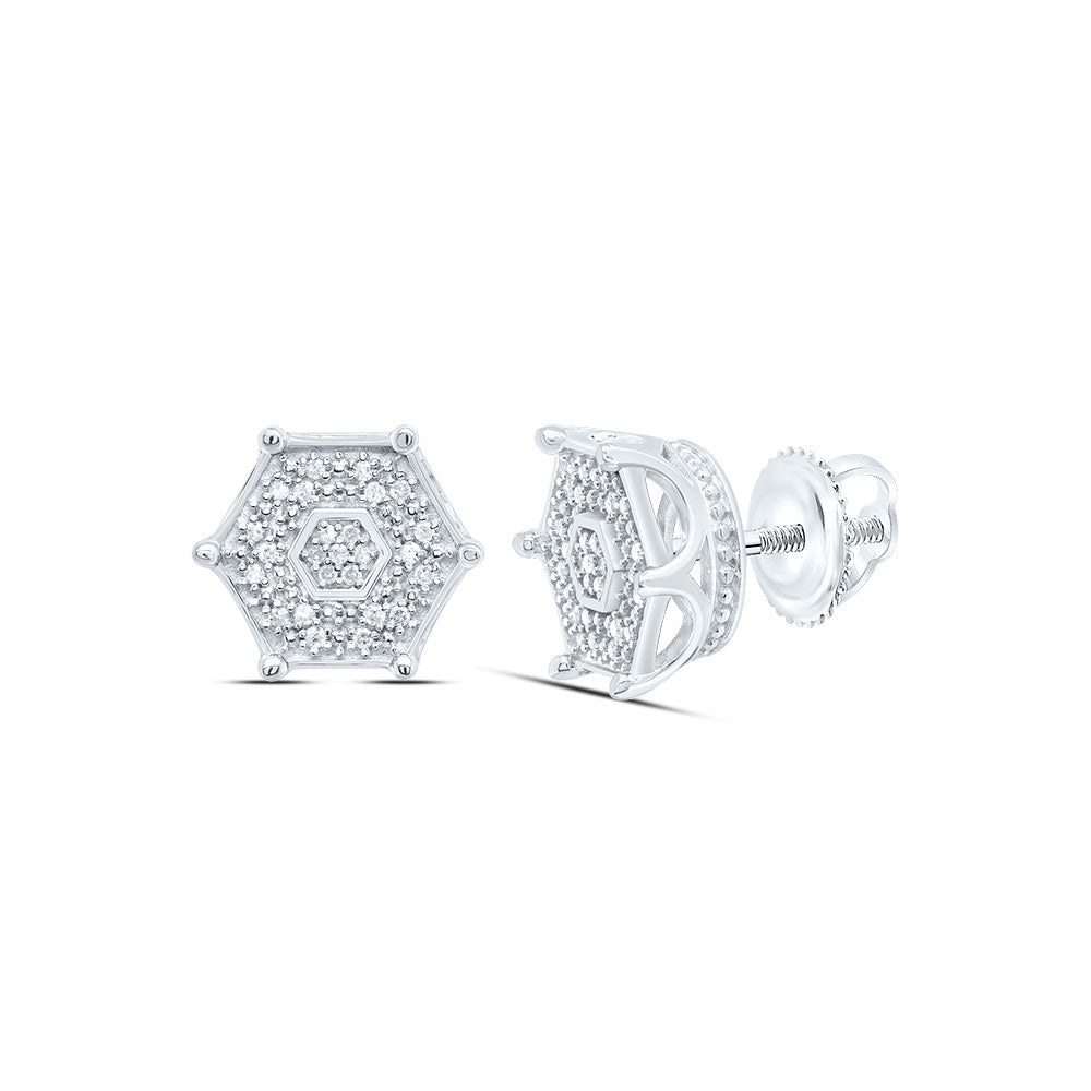 Sterling Silver 1/6 Cttw Diamond Hexagon Men's Stud Earring
