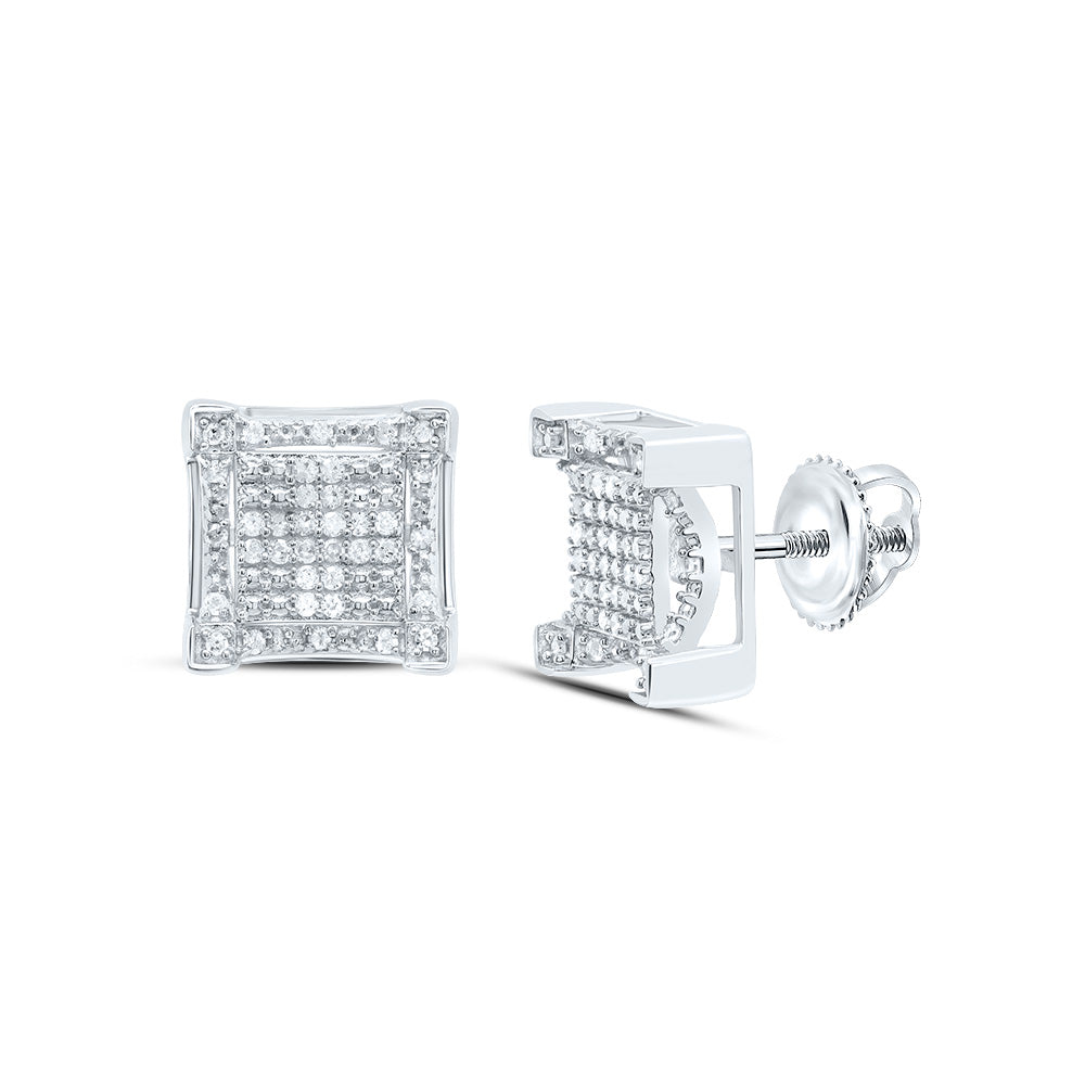 Sterling Silver 1/5 Cttw Diamond Square Men's Stud Earring