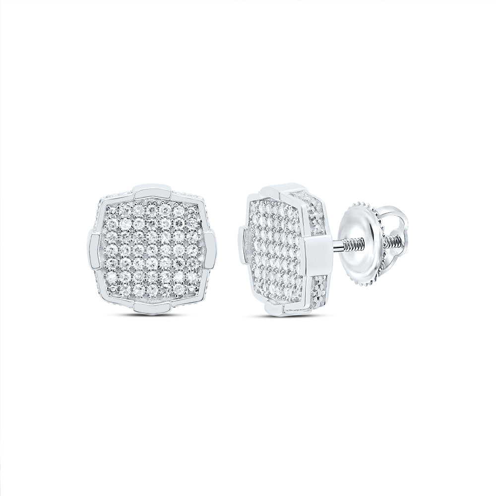 Sterling Silver 1/3 Cttw Diamond Cushion Men's Stud Earring