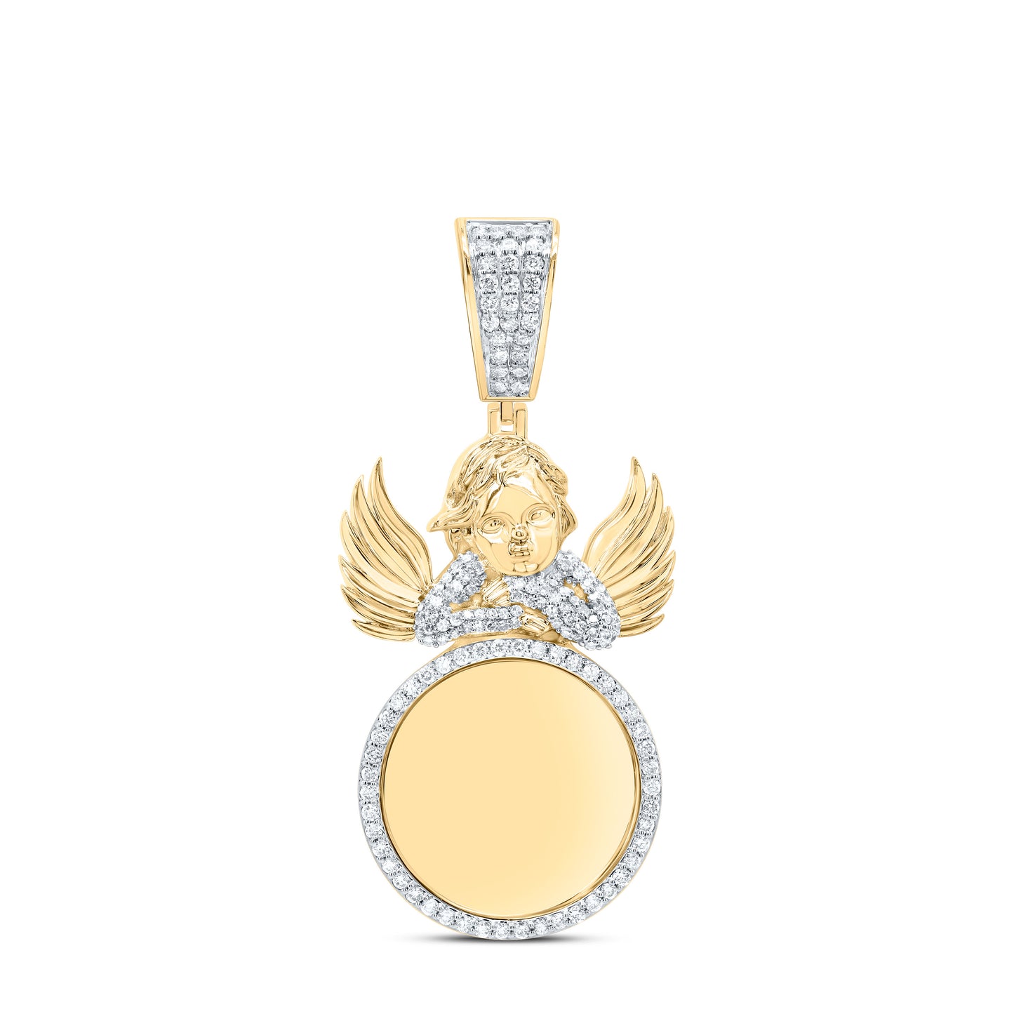 10kt Yellow Gold 1 Cttw Diamond Fashion Angel Round Memory Mens Charm
