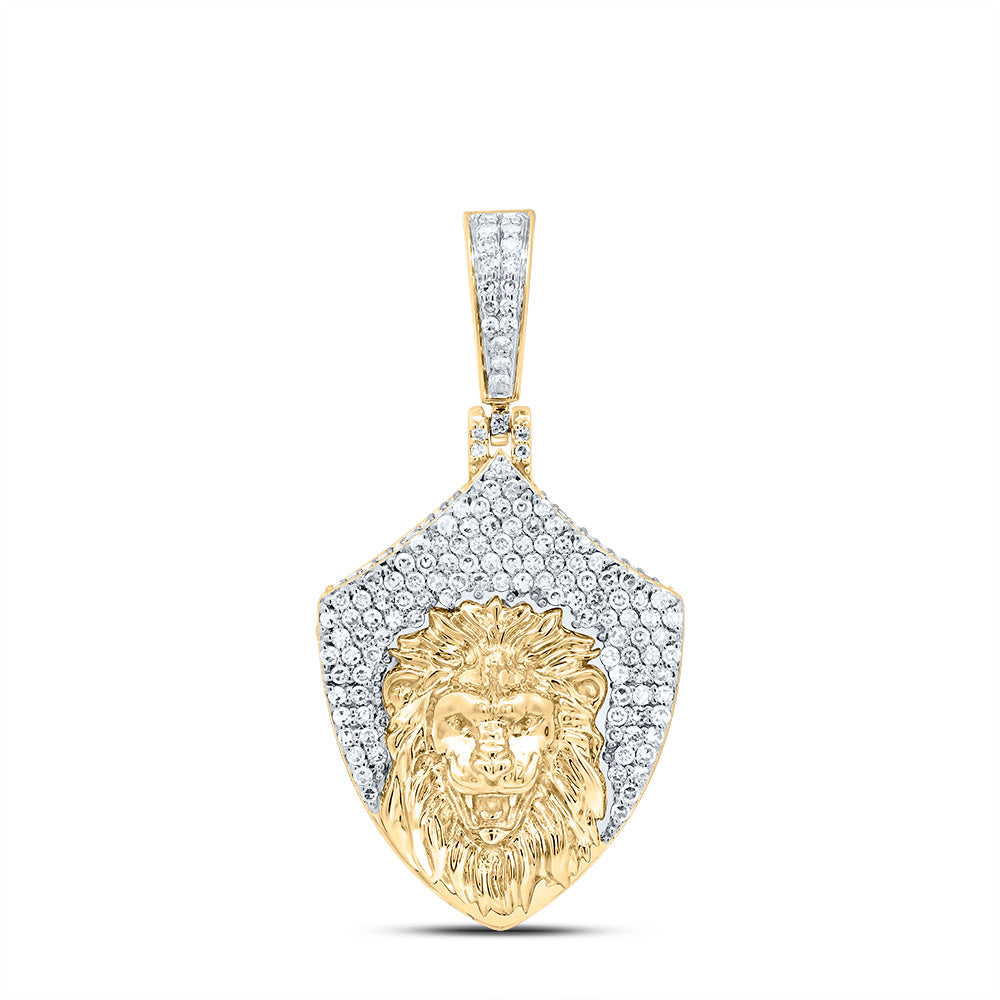 10K Yellow Gold 7/8 Ctw Diamond Fashion Lion Face Mens Charm